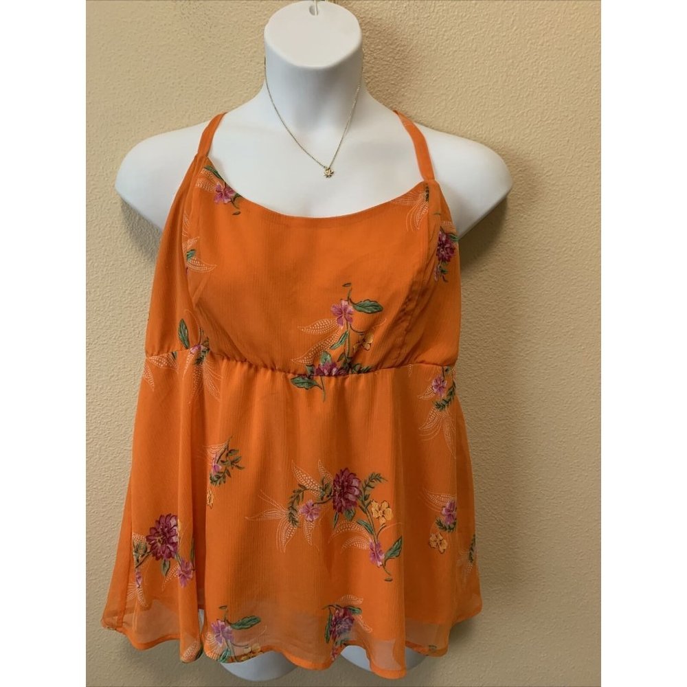 Torrid Size 2 Orange Top Blouse Floral Adjustable